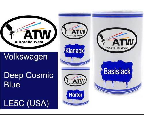 Volkswagen, Deep Cosmic Blue, LE5C (USA): 500ml Lackdose + 500ml Klarlack + 250ml Härter - Set, von ATW Autoteile West.